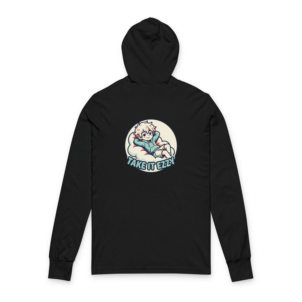 Hooded Long Sleeve Tee - 'Take It Eazy' Relaxed Anime Character Graphic